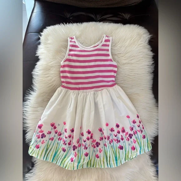 The Children's Place Pink & White Striped Bodice Floral Border Dress - Picture 2 of 8